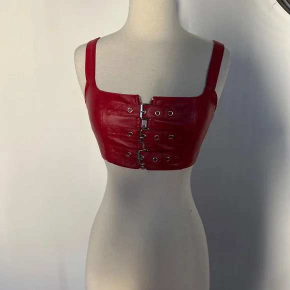 Current Mood Faux Leather Buckle Top XS - Picture 5 of 6